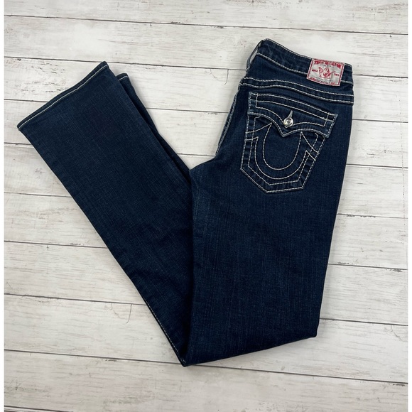 True Religion USA Made Women’s Size 31 Disco Billy Big T Denim Blue Jeans - Picture 1 of 14